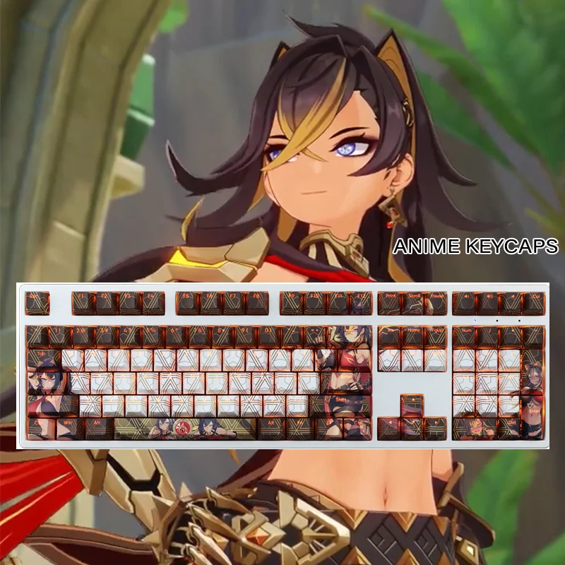 

Колпачки для клавиатуры аниме Genshin Impact Dehya, декоративные колпачки для клавиатуры PBT 108Keys, аксессуары для косплея Genshin, колпачки для клавиш в виде персонажа игры