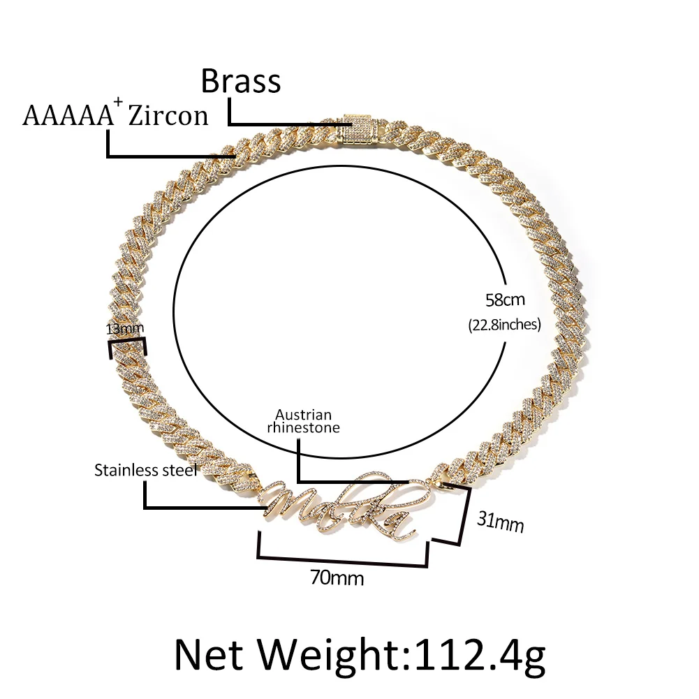 UWIN Custom Name Necklace With 13mm Pave Setting Cuban Chain Personalized Name Choker for Women Fashion Personalized Jewelry