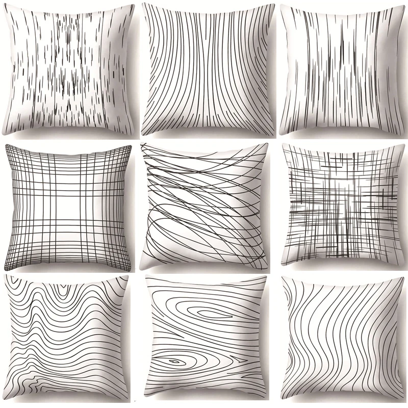 

Black White Geometric Decorative Pillowcases Polyester Throw Pillow Case Striped Geometric Pillowcase 45x45cm