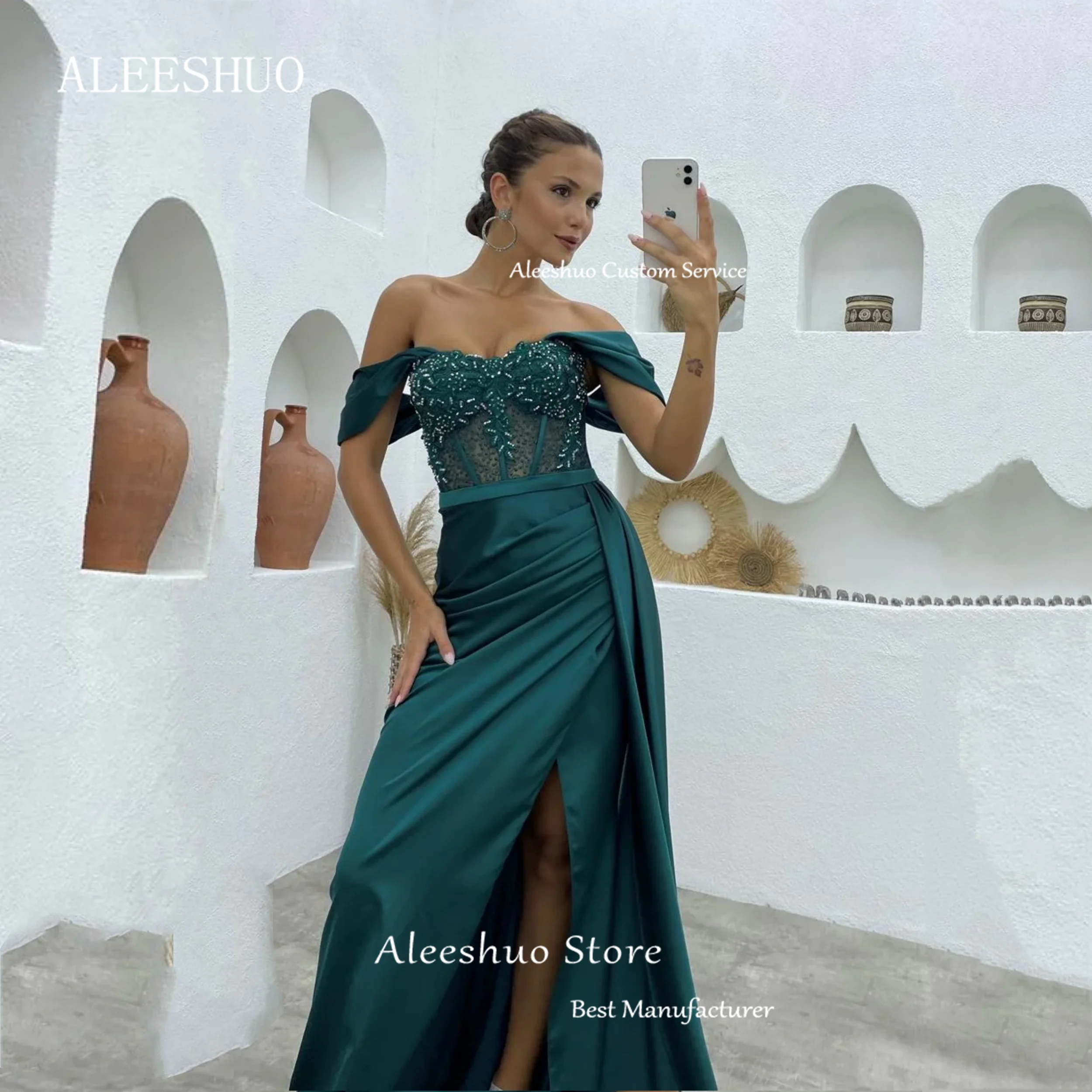 Рисунок 5 - Зеленые блестящие атласные вечерние платья Aleeshuo