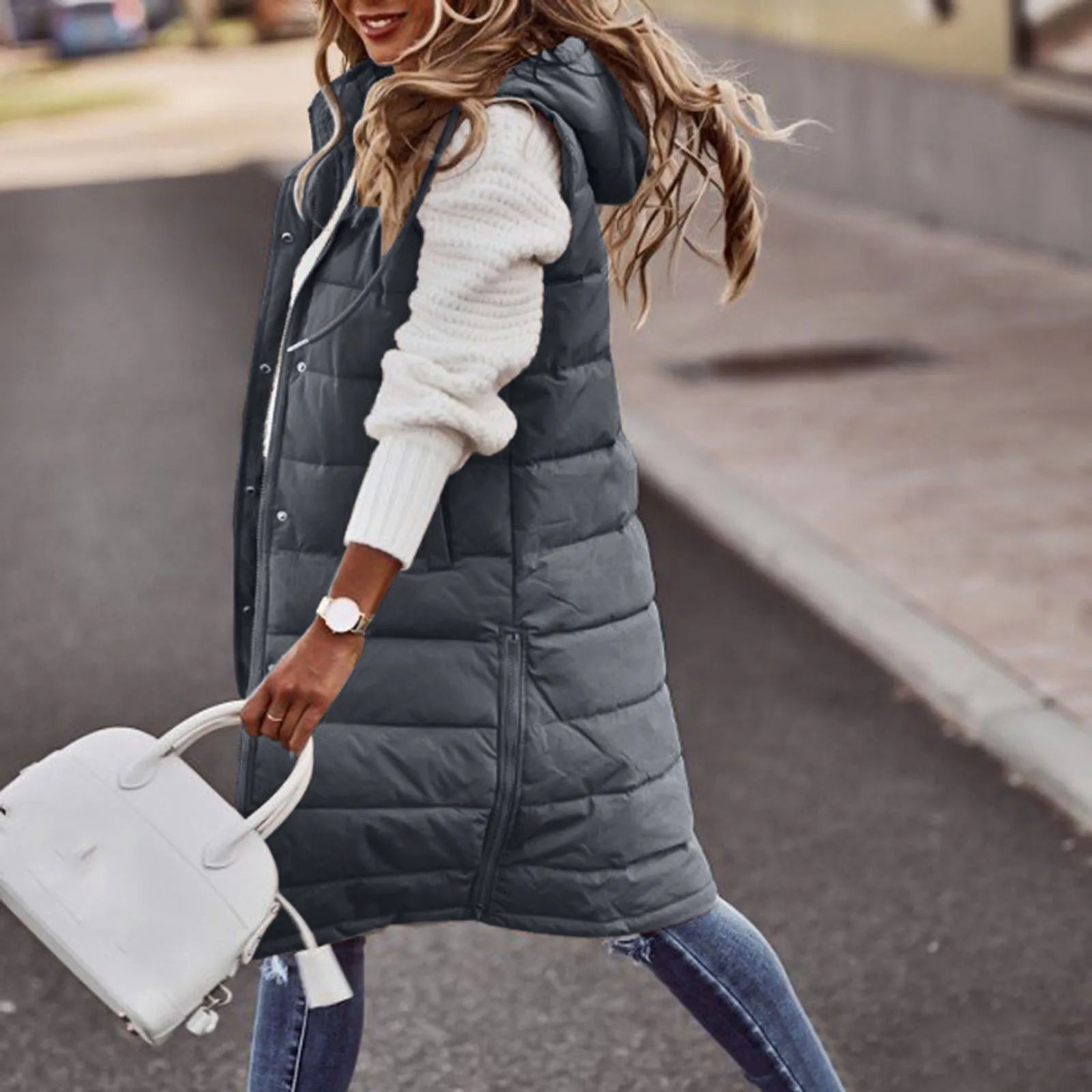 

2023 New Women's Vest Cotton Coat Autumn And Winter Hooded Long Coat Sleeveless Loose Women's Vest Snowwear