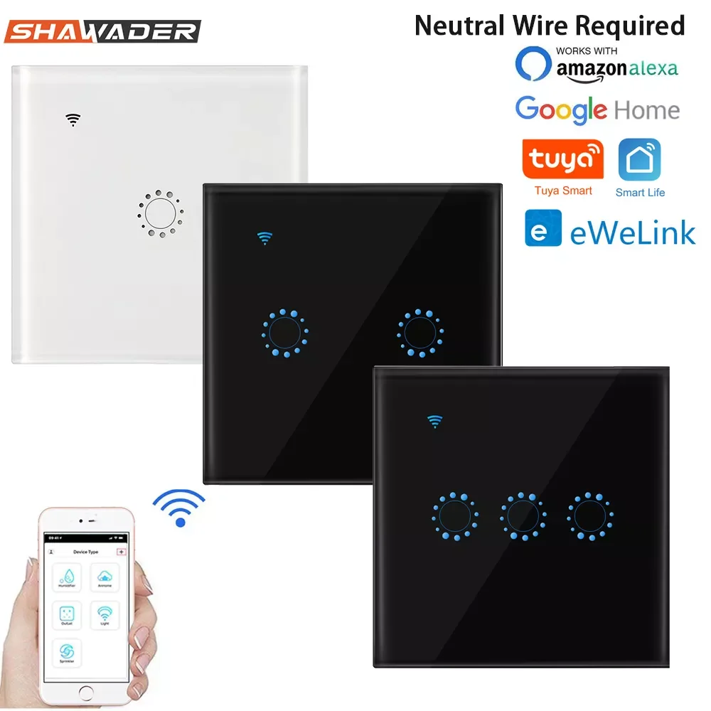 

NEW Smart Life WiFi Ewelink Light Wall Switches Touch Glass Panel Wireless Voice Remote Control by Alexa Home 1/2/3 Gang