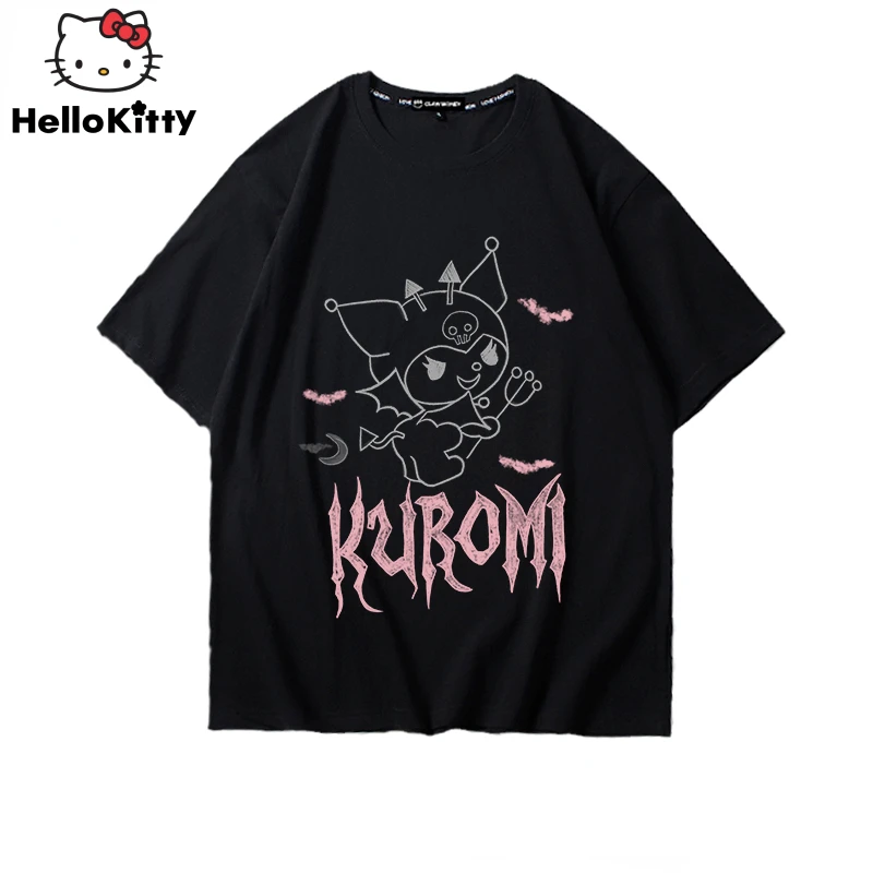 

Sanrio Cartoon Oversize T Shirt Kuromi Printed Short Sleeve Shirt Women Y2K Sweet Girls Kawaii Fashion Casual Clothes For Couple