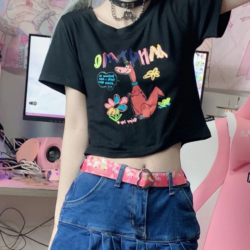 

Женская футболка с высокой талией и принтом пупка