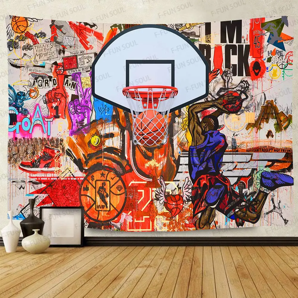 

Street Basketball Tapestry Dunk Colorful Graffiti Wall Hip Hop Hippie Wall Hanging Tapestry Boy Living Room Bedroom Decor Party