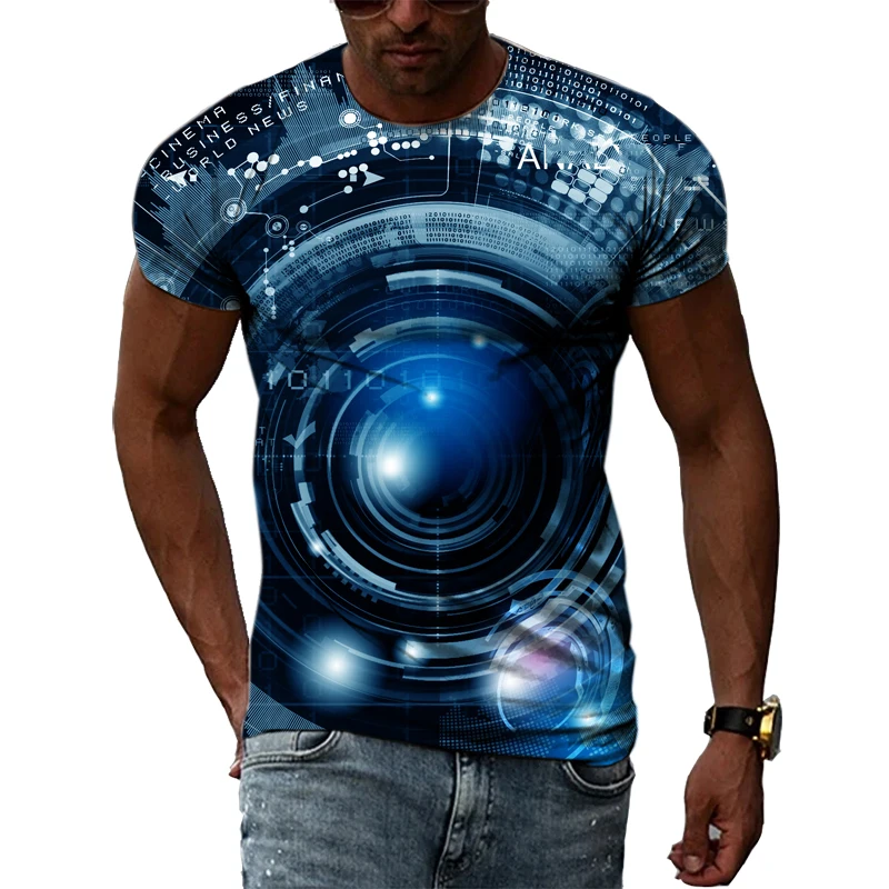 

Men's Cool Style T-shirt, Technology Elements 3D Printing Short Sleeve Street Clothing, Casual, Hip Hop, Summer Fashion, Persona