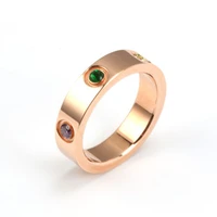 rose gold plated coloful fine zircon rings fashion stainless steel jewelry for party women gift