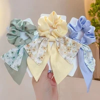 2022 summer new floral hair ring double silk scarf hair rope bow temperament hair band ponytail hair accessories