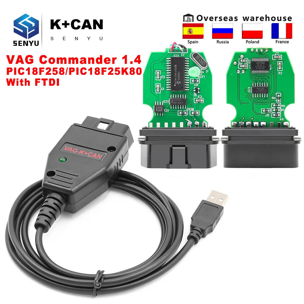 VAG Commander 1 4 K CAN FTDI PIC18F258 PIC18F25K80 OBD2 OBD 2 + Автомобильные диагностические инструменты
