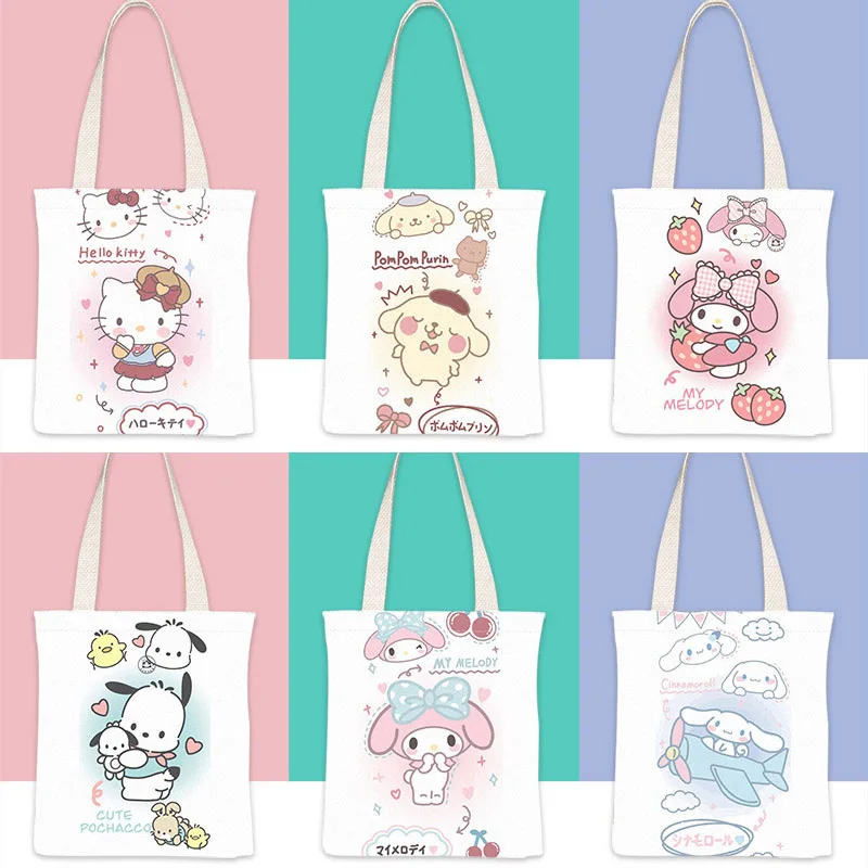 

Женская Холщовая Сумка My Melody, портативный держатель для файлов на одно плечо, шоппинг, ученический мультяшный персонаж, большой емкости
