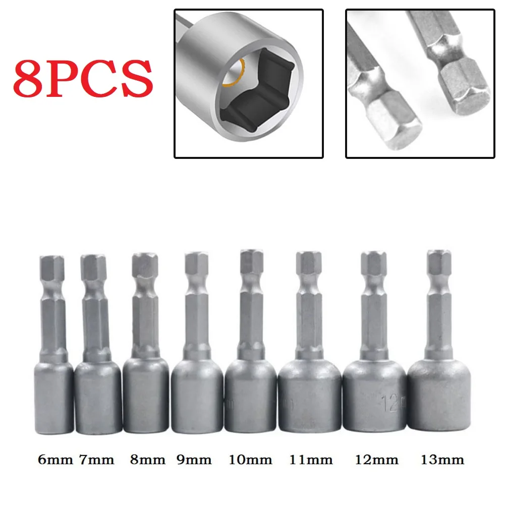 8Pcs Impact Socket Magnetic Nut Screwdriver 1/4” Hex Socket Adapter Drill Bit Adapter Hex Drill Bit Torque Wrench Hand Tools