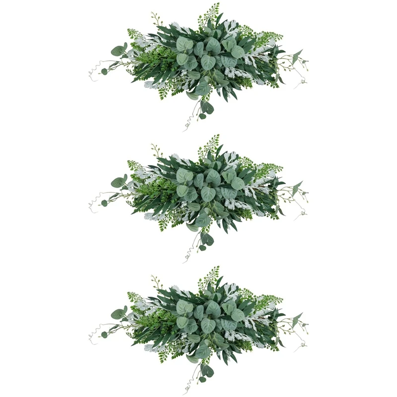 

3X Greenery Swag Artificial Front Door Wreath Hanging Eucalyptus Leaves Garland For Home Window Wall Wedding Arch Decor