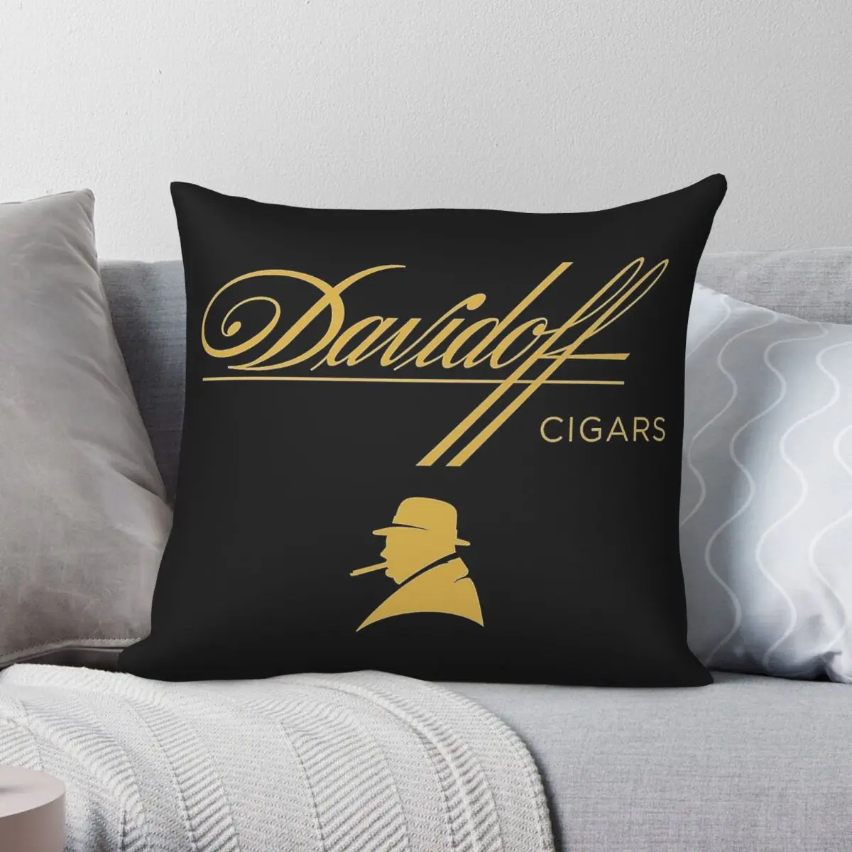 Фото Чехол для подушки Davidoff Cigars Black из полиэстера, льна и бархата, креативный, на молнии, декоративный, для кровати №1