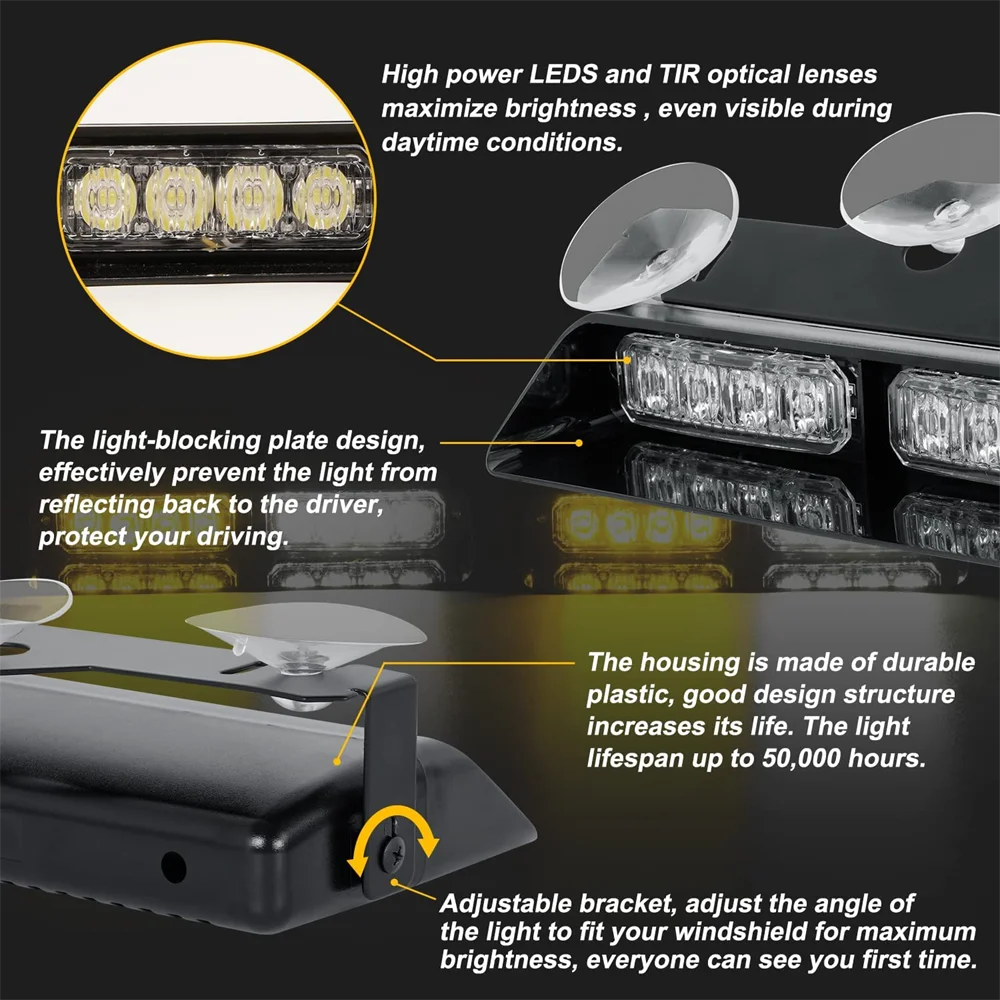 Стробоскоп автомобильный 2 в 1 лампа для экстренной вспышки 16 бусин красного