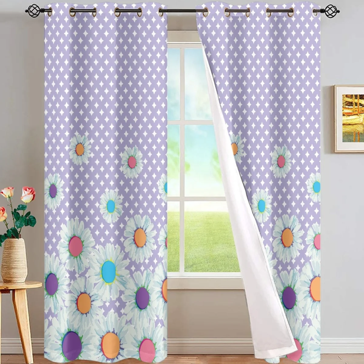 

Занавески с фиолетовыми маргаритками для гостиной, 2 шт.