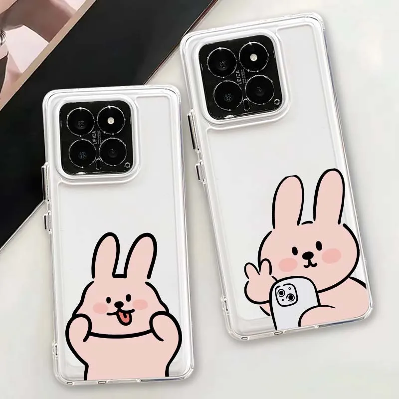 Фото Прозрачный чехол для телефона из ТПУ с милым рисунком кролика для Xiaomi 17 15 14 13 12 12S 12X 12T 11 11T Pro Max Lite Ultra №1