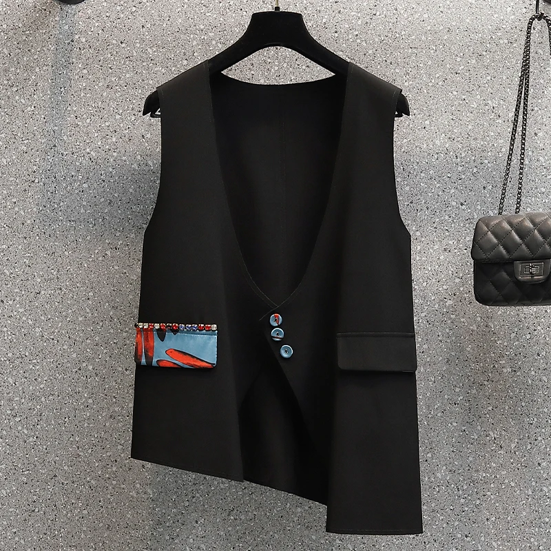 

SuperAen Irregular Design V-neck Vest Plus Size Women's 2022 Summer Autumn New Slim All Match Vest Coat