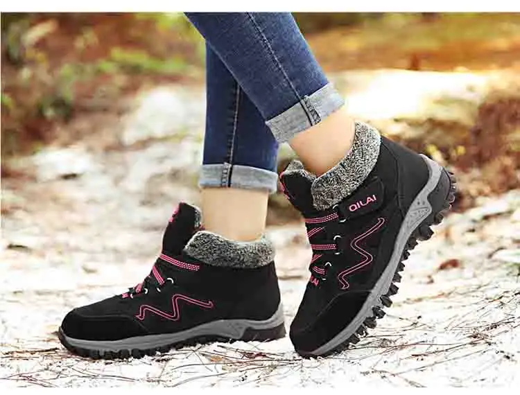 

Женские зимние ботинки, кожаные женские теплые ботинки на толстой плюшевой подкладке, водонепроницаемые женские зимние замшевые ботинки на танкетке, нескользящая женская обувь