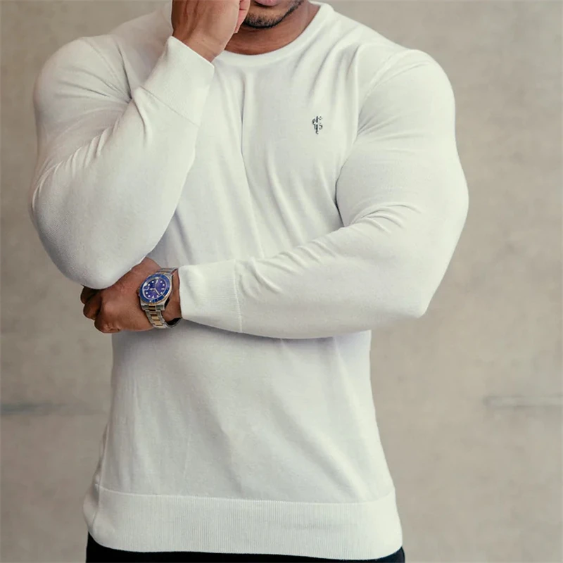 

2022 Gym Fitness T-shirt Men Casual Long sleeve New Male Bodybuilding Workout Skinny Tee shirt Top Running Sport woollen sweater