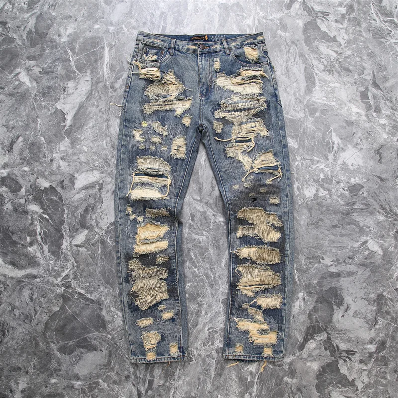 

2023 Heavyweight Street Distressed Patch High Quality Men's And Women's Loose Casual Jeans
