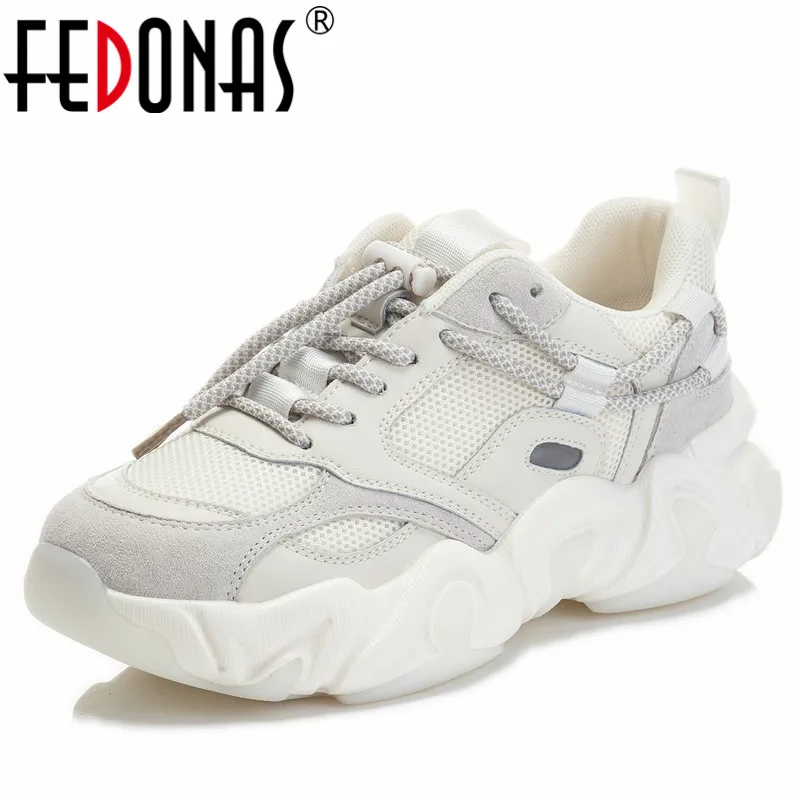 

FEDONAS 2022 Brand New Arrival Women Sneakers Spring Summer Fashion Popular Casual Lace-Up Platforms Genuine Leather Shoes Woman