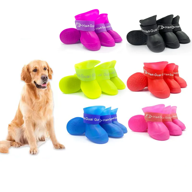 

4pcs/lot S/M/L Pet Dog Rain Shoes for Dogs Booties Rubber Portable Anti Slip Waterproof Pet Dog Cat Rain Shoes