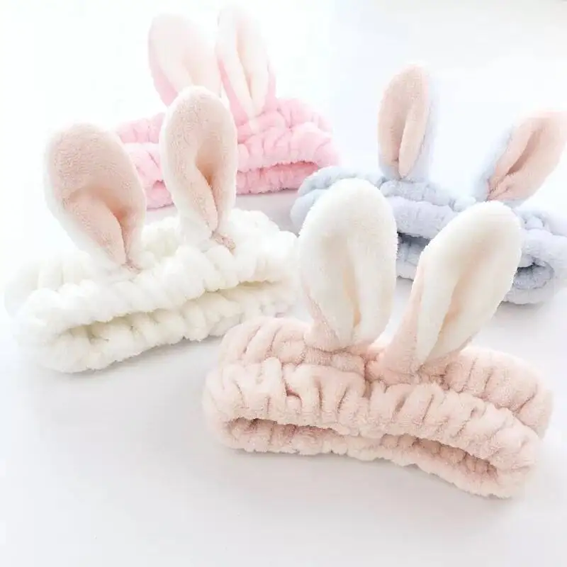 

Headband Korean Cute Rabbit Ears Makeup Hairbands Girls Elastic Holder Hair Strap Bands Ears Turban Hair Accessories