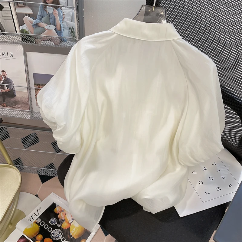 Шифоновая рубашка с пышными рукавами в дворцовом стиле летняя шикарная