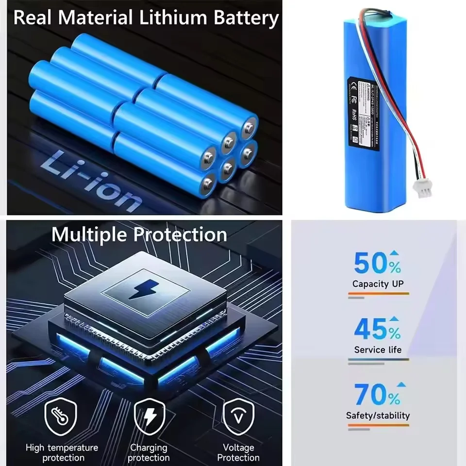 Фото 2026 100% Оригинальная литиевая батарея 14.4V 2P4S 4800mAh 6800mAh 9800mAh 12800mAh для XiaoMi Viomi S9 Lydsto R1 Roidmi Eve Plus №5
