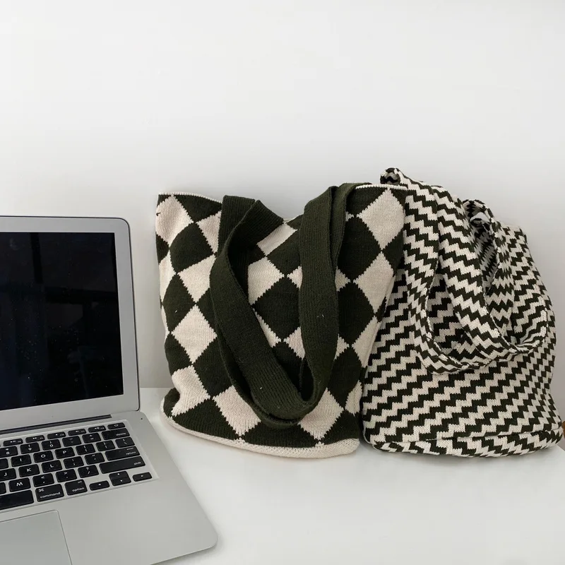 

Knitting Geometric Bag Women Handbag Fashion Handmade Woven Clutch Purse for Women Female High Quality Tote Shopper Bags