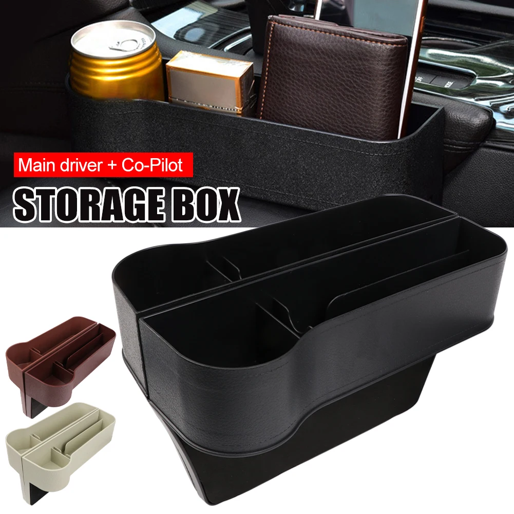 

2x Car Seat Gap Catcher Organizer Storage Box Pocket w/ Cup Holder Side Black