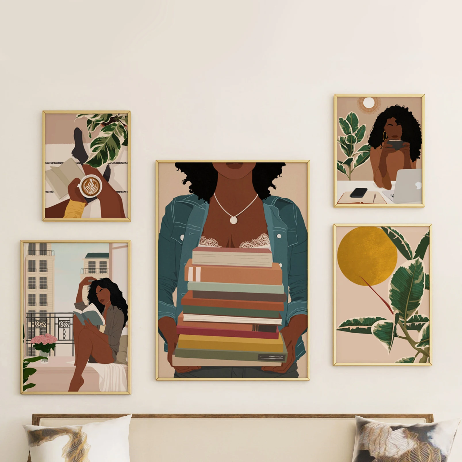 

Set of 5 Black Woman Gallery Wall Art Canvas Print Painting Poster Kitchen Home Decor Picture For Living Bed Kids Room Office