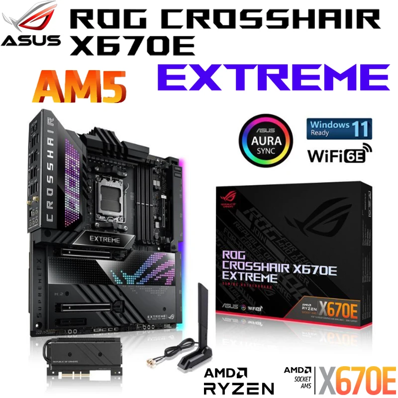 

AM5 ASUS ROG CROSSHAIR X670E EXTREME Placa Mãe AMD Ryzen 7000 CPU Support DDR5 128G PCIe 5.0 M.2 WiFi 6E Gaming Motherboard New