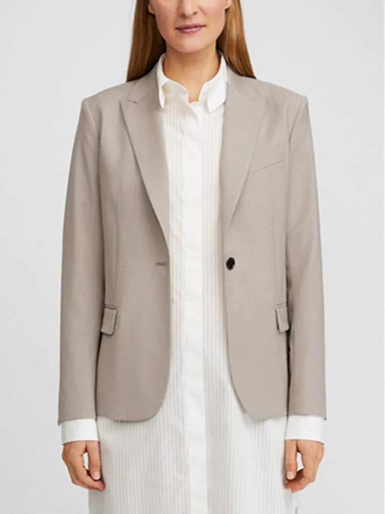 

Women Blazer Notched Single Button Long Sleeve Solid Color Pockets Casual Suit