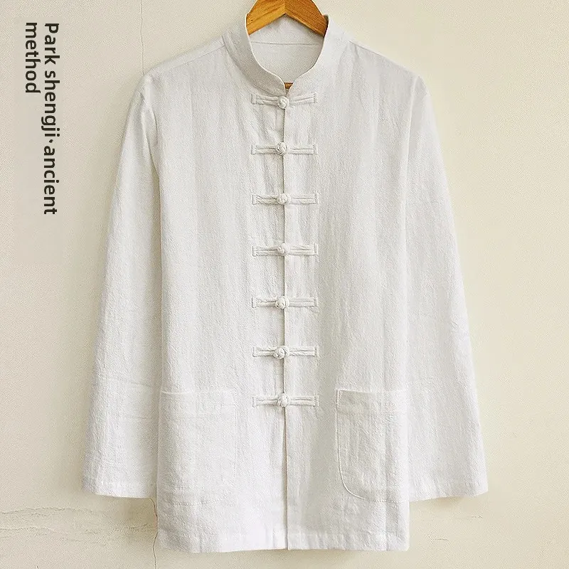PuShengJia оригинальная льняная рубашка для мужчин в китайском стиле весенне-осенний