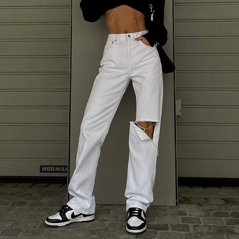 

Женские джинсовые брюки в стиле хип-хоп с завышенной талией в стиле ретро, брюки-бойфренды с прямыми штанинами, летняя уличная одежда для женщин