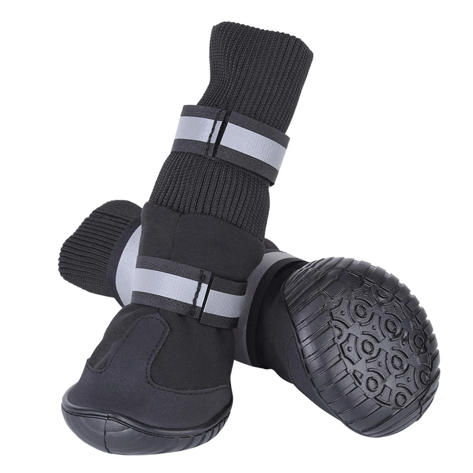 ZK20 4pcs set Waterproof Pet Dog Shoes Anti Slip Protective Boots for Large Dogs Black XL