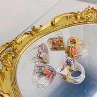 y2k trend jewelry geometric irregular yellow smiley square acrylic resin rings for women jewelry boho punk luxury accessory