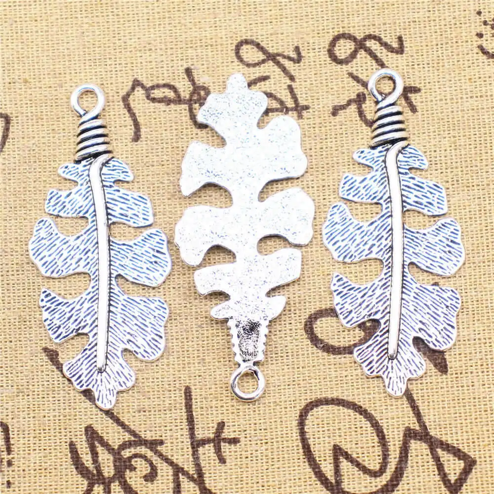 

Подвески с листьями и перьями для мужчин, подвеска для сумки, аксессуары 28x66мм, античное серебро, 3 шт.