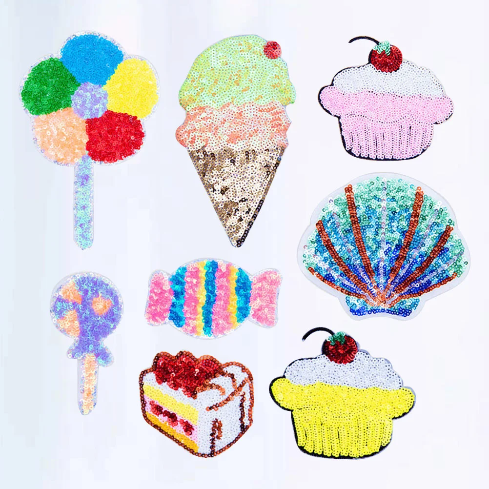 

8 Pcs Handbag Sequin Embroidered Cloth Patch Sequins Glitter Stickers Ice Cream Accessories
