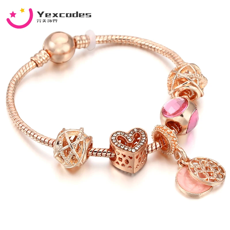 

European rose gold friendship bracelet female DIY simple starry peach heart beads Fine rose gold ladies bracelet jewelry