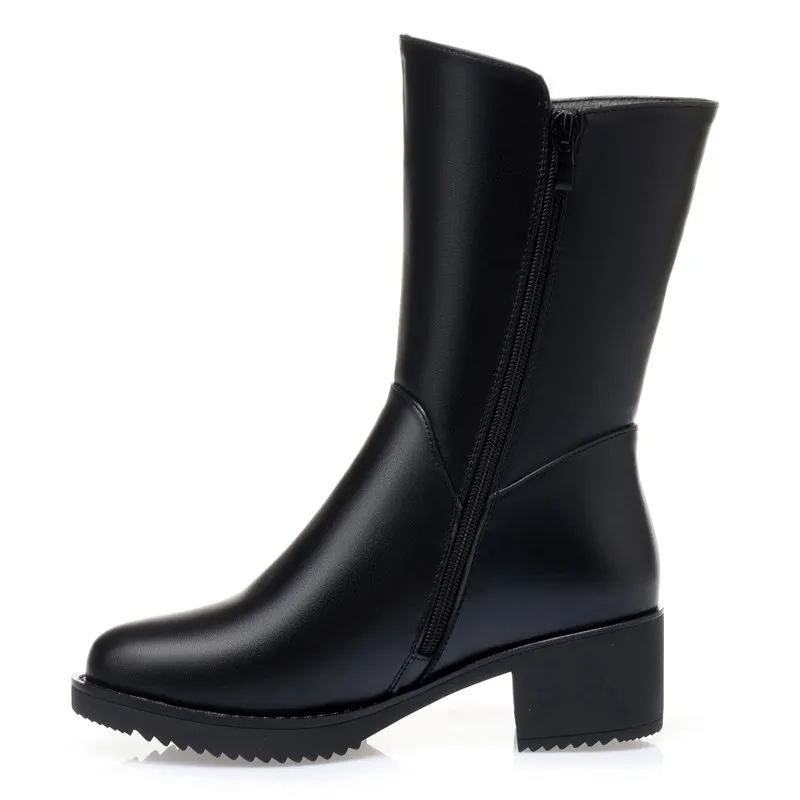 AIYUQI Women Winter Boots Wool 2023 New Genuine Leather Mid-high Boots Women Mid-heel Large Size Women Snow Boots