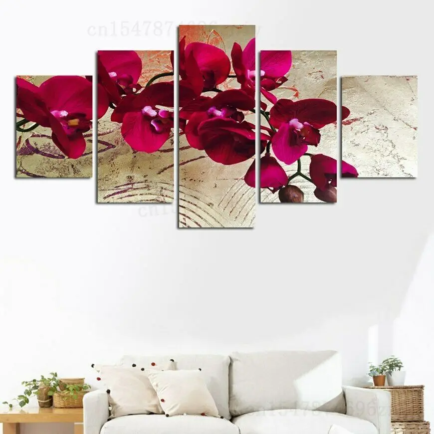 

5 шт., настенные картины с изображением Красной орхидеи