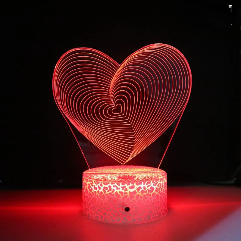 

3d-лампа в форме сердца, иллюзия, 16 меняющихся цветов, светодиодный креативный ночсветильник для спальни, украшение на Рождество, день рожден...