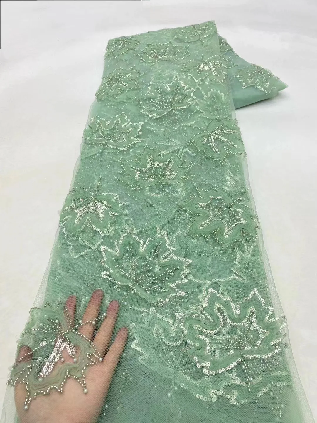 Синя вышивка блестки жемчуг африканский нигерийский французский тюль 3D