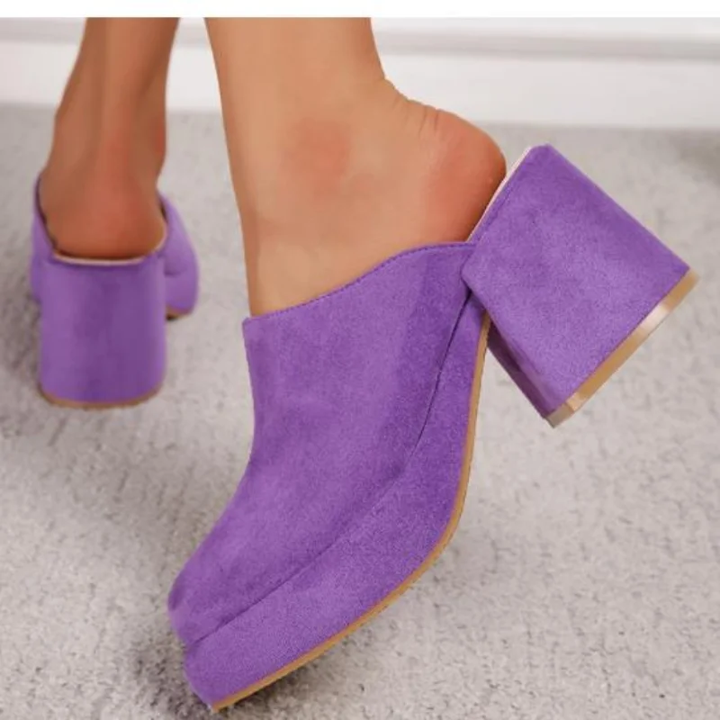 

Мюли женские замшевые, сандалии на платформе, обувь на массивном каблуке, дизайнерские туфли-лодочки, вечерние классические туфли