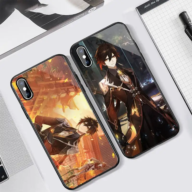 

zhongli genshin impact game Phone Case Tempered glass For iphone 11 12 13 PRO MAX mini 6 7 8 plus X XS XR