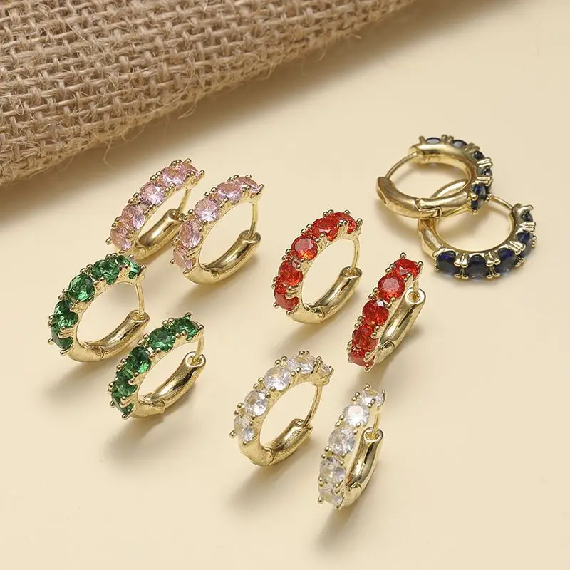 High-grade Green C-shaped Earrings for Women Fashion Simple Geometric Zircon Metal Circle Hoops Earrings Trend Jewelry Gifts