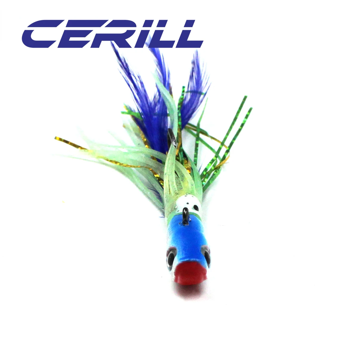 

Cerill 60mm 30g Fish Head Luminous Jig Crank Fishing Lure Artificial Silicone Soft Squid Bait Skirt Barbed Hook With Feather