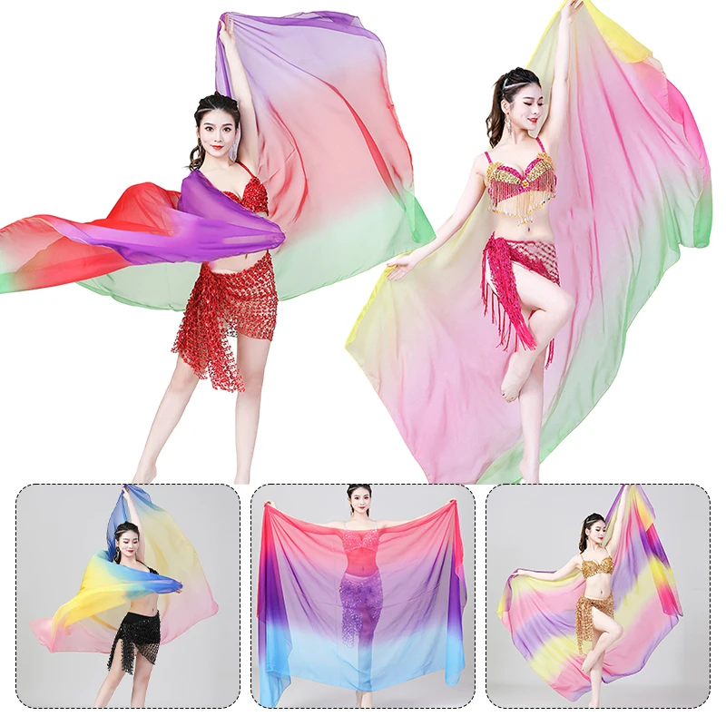 

Women Belly Dance Silk Veils Gradient Hand Thrown Scarf Shawl 220/250cm Silk Veil Shawls Dance Stage Performance Props